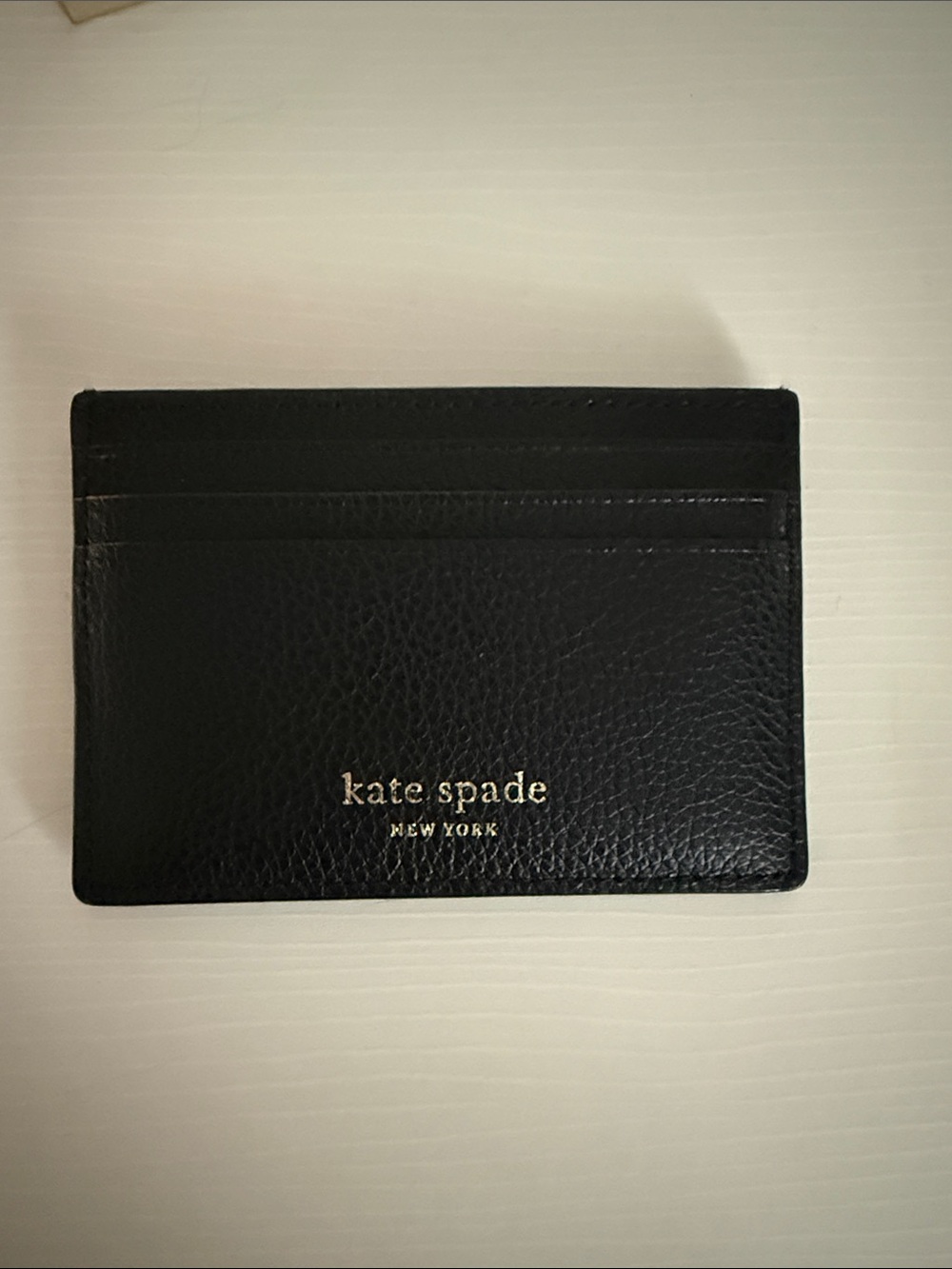 kate spade Black Leather Slim Card Holder with Logo